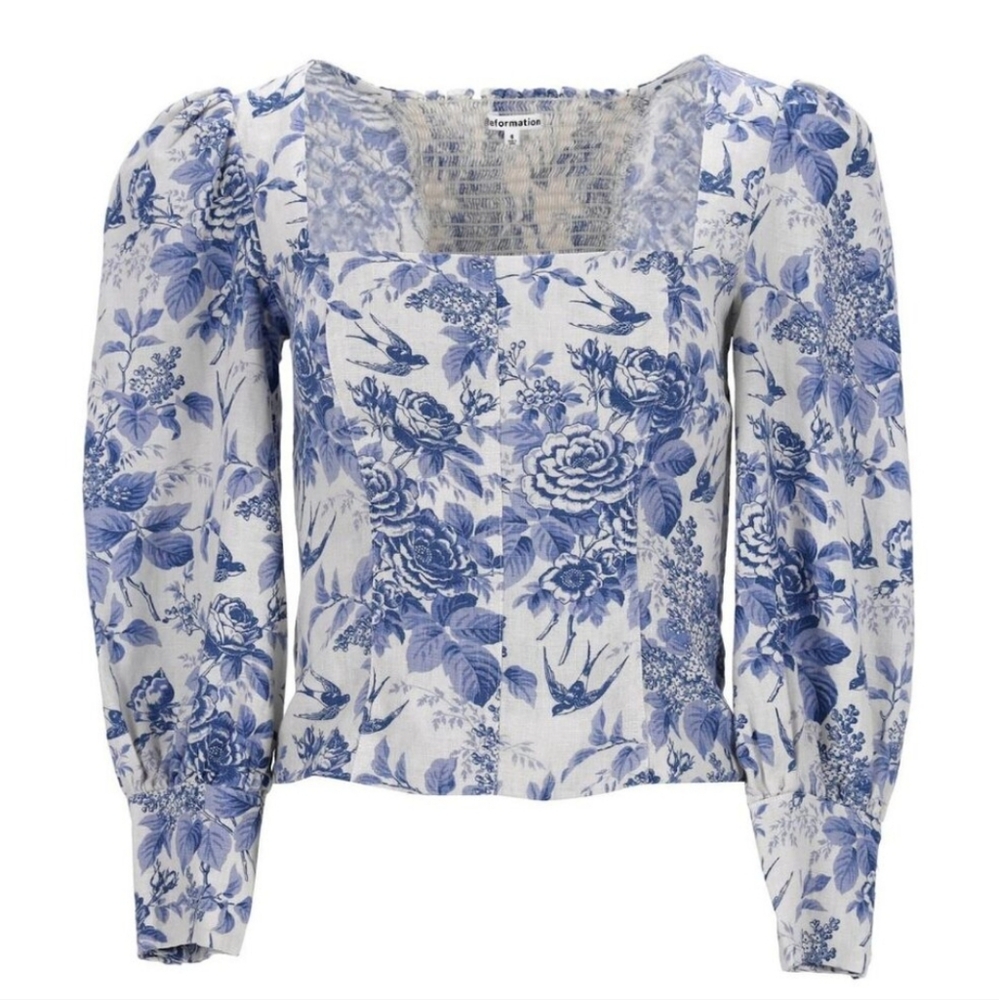 Reformation Blue and White Floral Blouse - Picture 2 of 3
